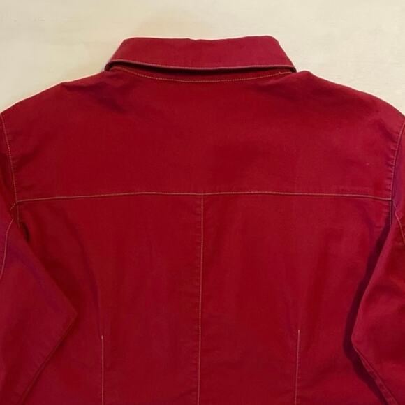 Chicos Red Jacket Shirt Button Down Womens Size 2 / L Work Casual Layer Travel - Picture 8 of 14